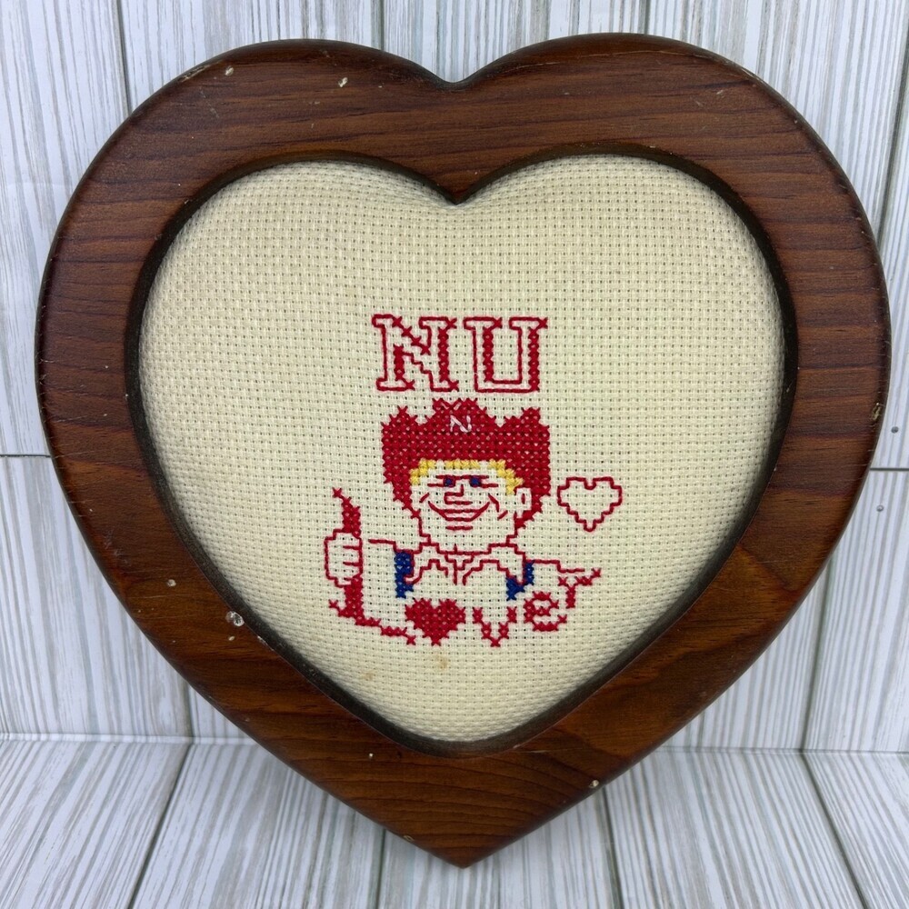 Nebraska Cornhuskers Herbie Husker Lover Cross-stitch Heart Frame Needlepoint